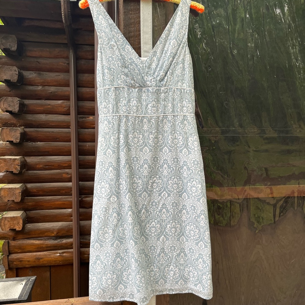LOFT Blue and White Floral-Patterned Cotton Dress